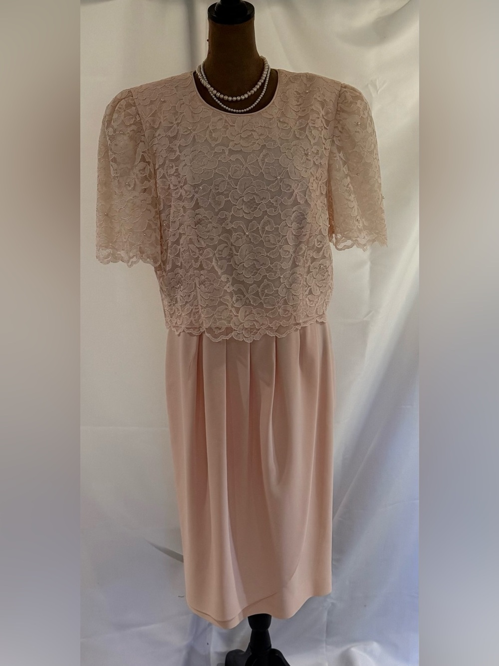 VTG 80s Talbots Joan Leslie Pink Lace Overlay Dress 14